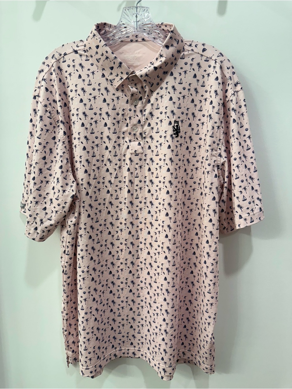 Straight Down Performance Golf Polo Men XL Pink Nautical Palm Golden Ocala NWOT